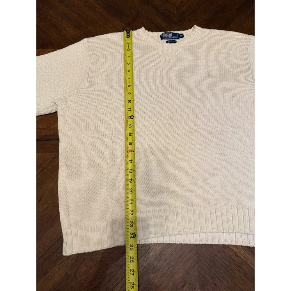 Polo Ralph Lauren Linen Cotton Sweater‎ Mens XXL Cream Shaker Knit Pony Logo